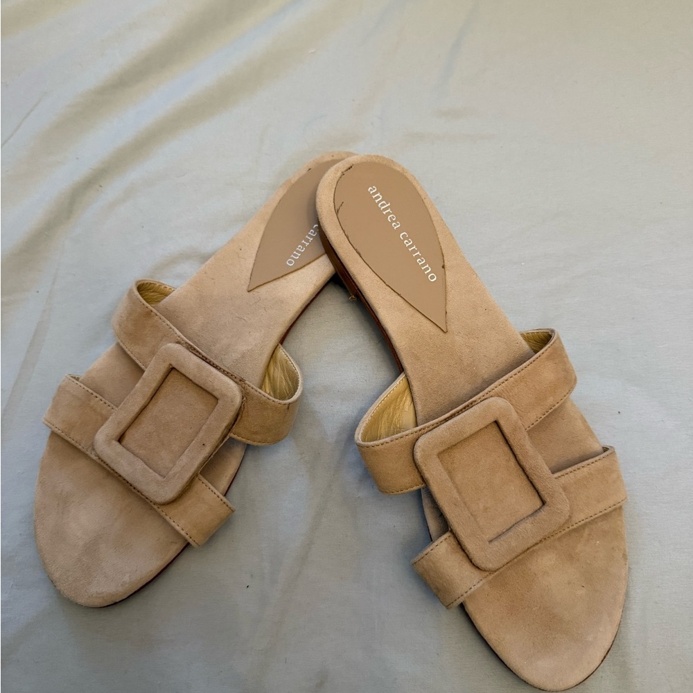 Andrea Carrano Beige Suede summer slides Sz 40
